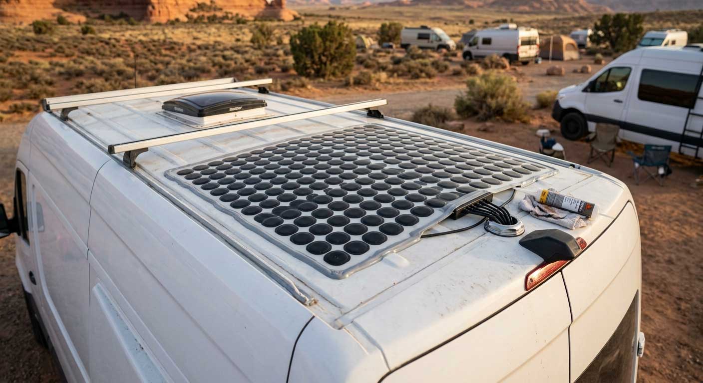 How to Attach Flexible Solar Panel to Van Roof? 1 1gfdshglkfdhgfdjhgfd
