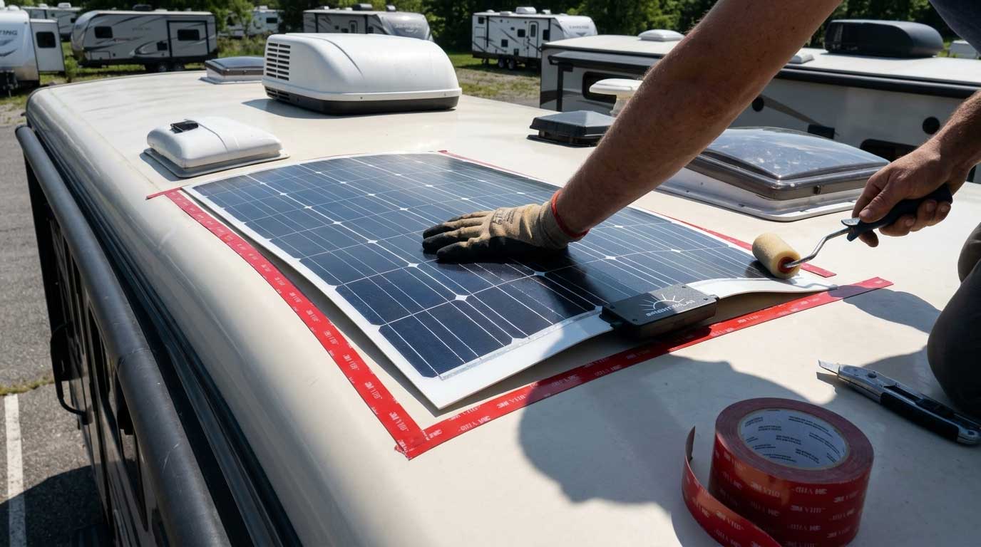 How to attach flexible solar panel to RV roof? 2 2gjfdhlkfdshgfdh