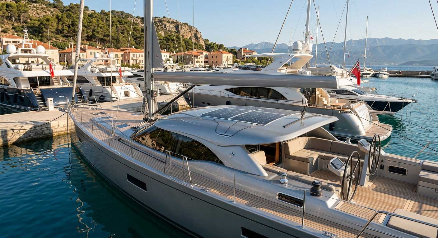 How Long Does a Flexible Solar Panel Last? 2 Flexible solar panel mounted on a yacht cabin roof in a marine environment