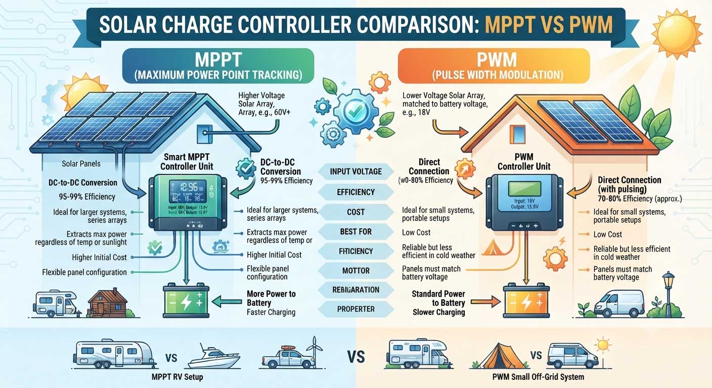 Best Solar Panel Setup for RV and Off-Grid Systems: Complete Guide 6 mppt vs pwm charge controller rv solar