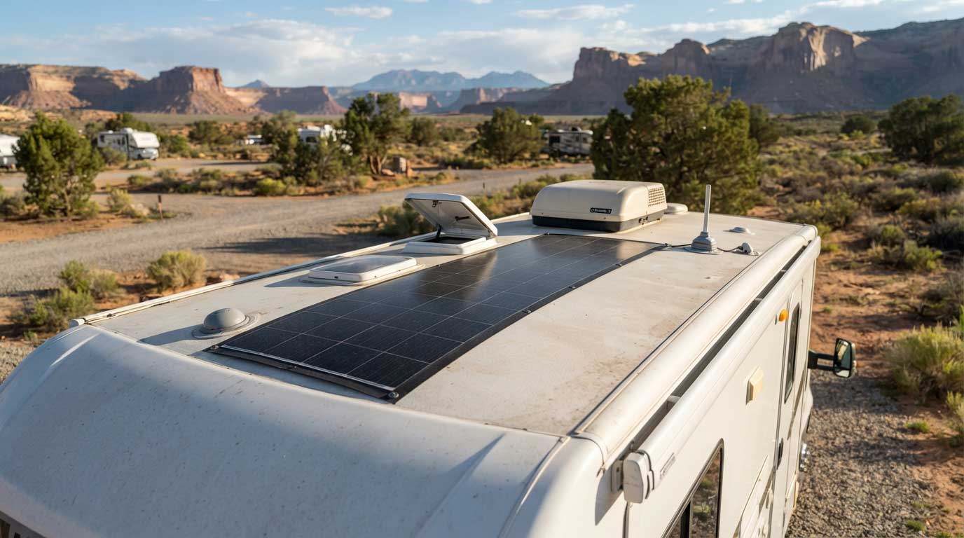 Black Flexible Solar Panel: Design, Performance, and Applications 1 Black Flexible Solar Panel on a Curved RV Roof 1