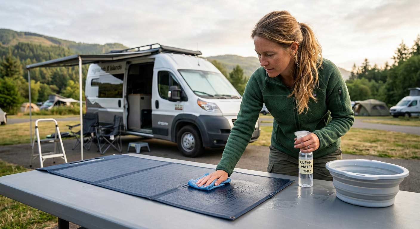 How to Clean Portable Solar Panels? 2 Cleaning a Flexible Portable Solar Panel at a Campsite 2