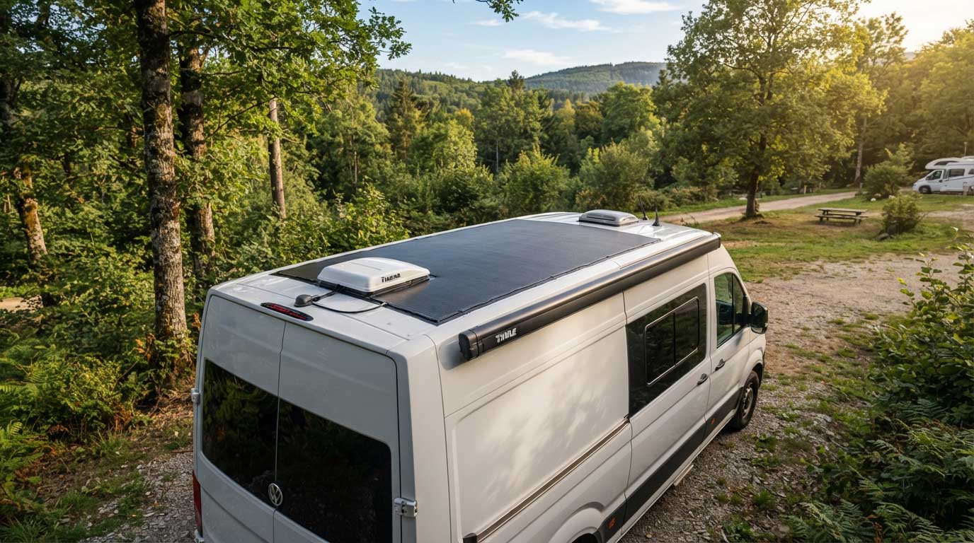 Flexible Amorphous Solar Panels: Uses, Efficiency and Buying Guide 1 Flexible Amorphous Solar Panel on a Campervan Roof 1