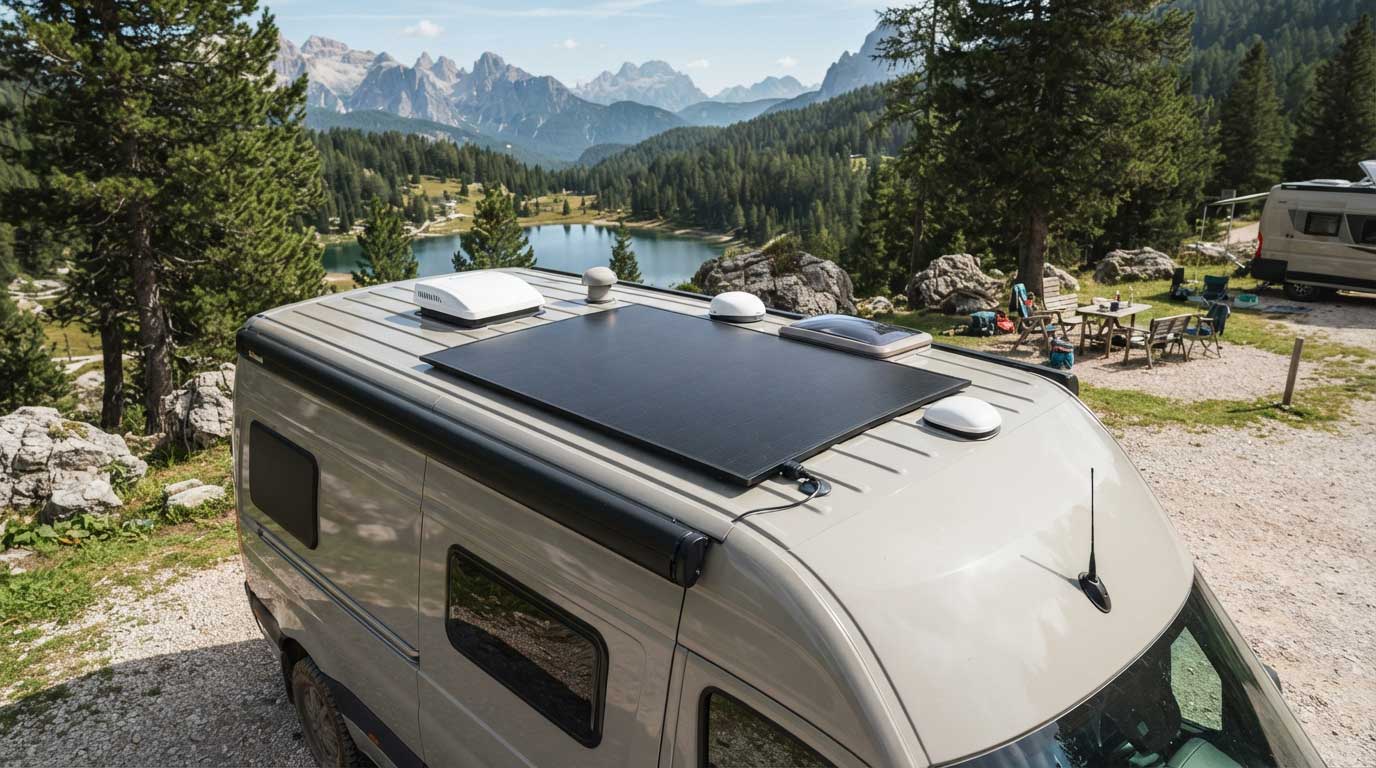 Flexible Amorphous Solar Panel: Technology, Uses and Selection Guide 1 Flexible Amorphous Solar Panel on a Campervan Roof