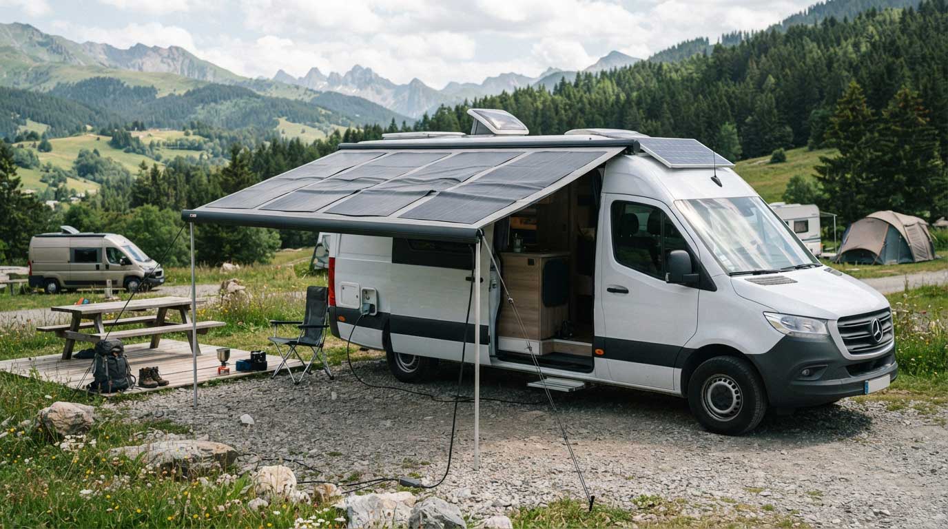 Flexible Fabric Solar Panels: Uses, Design and Buying Guide 1 Flexible Fabric Solar Panels on an Outdoor Awning