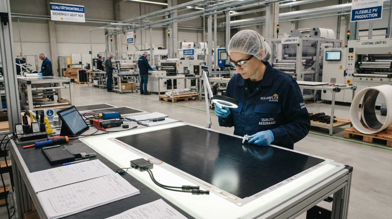 Flexible Film Solar Panels: Technology, Applications and Buying Guide 3 Flexible Film Solar Panel Quality Inspection in Manufacturing
