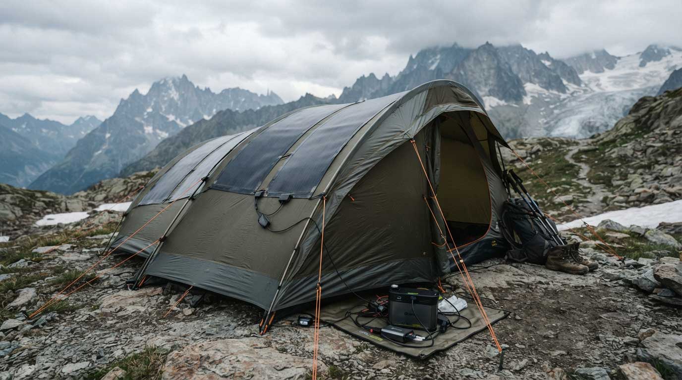 Flexible Film Solar Panels: Technology, Applications and Buying Guide 2 Flexible Film Solar Panels on a European Outdoor Shelter