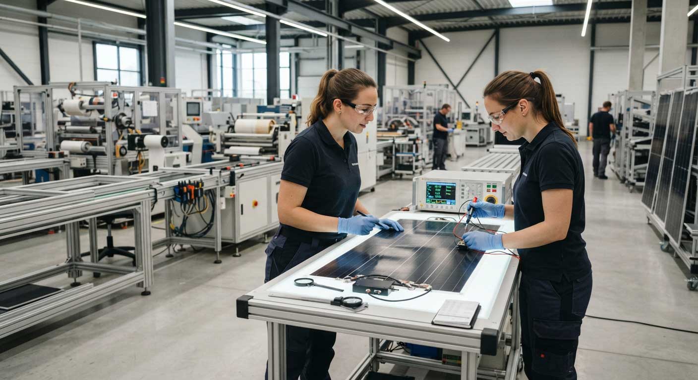Flexible Amorphous Solar Panels: Uses, Efficiency and Buying Guide 2 Flexible Solar Panel Manufacturing and Quality Inspection
