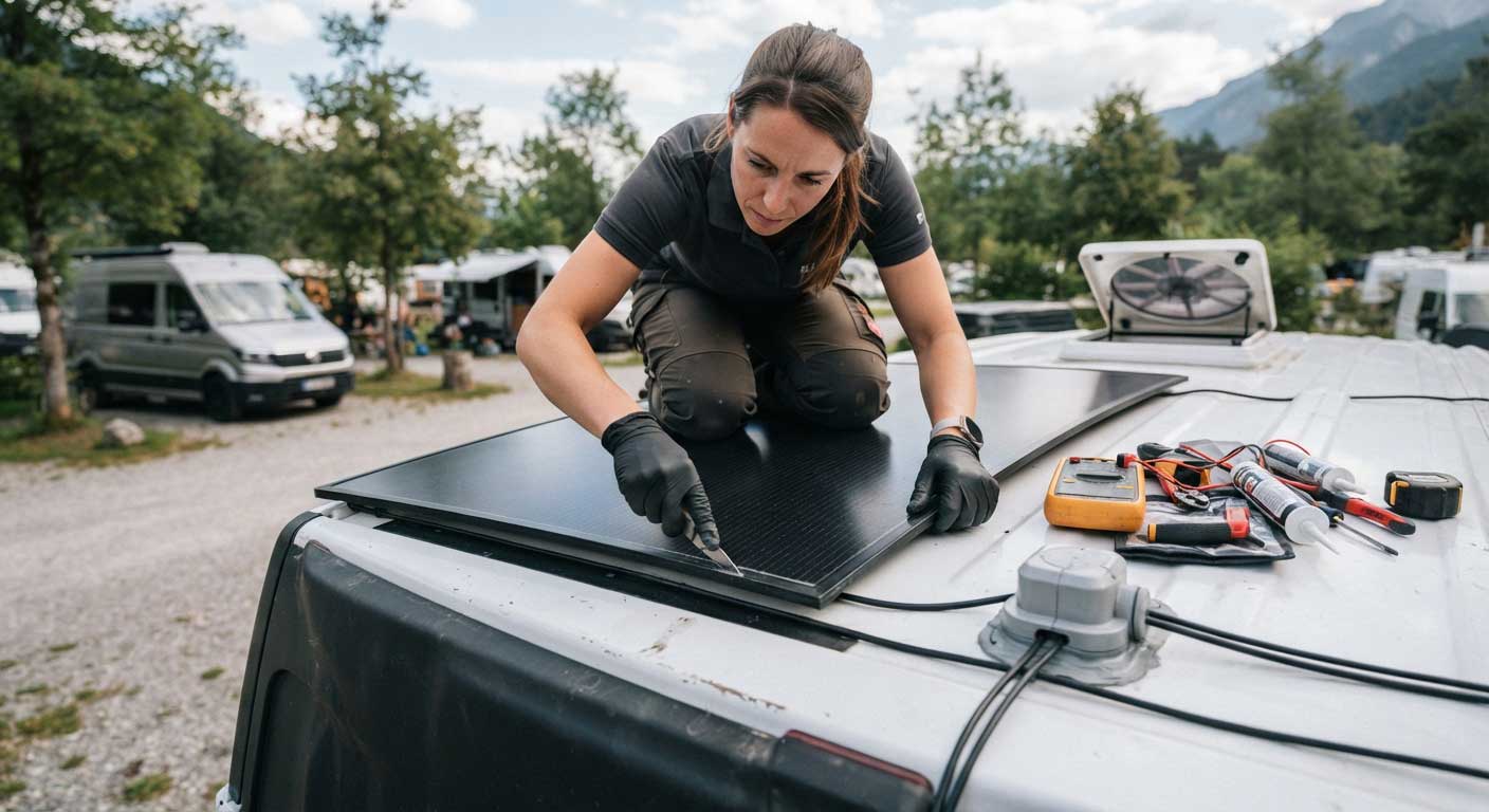 Fitting Flexible Solar Panels to Van Roof: A Practical Guide 3 Inspecting a Flexible Solar Panel Van Installation