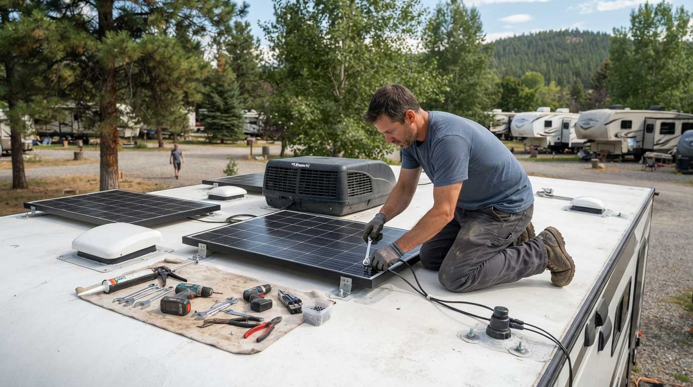 Solar Panels on RV Roof: Complete Guide for Off-Grid RV Power 2 Installing Solar Panels on RV Roof for Off Grid Travel 2
