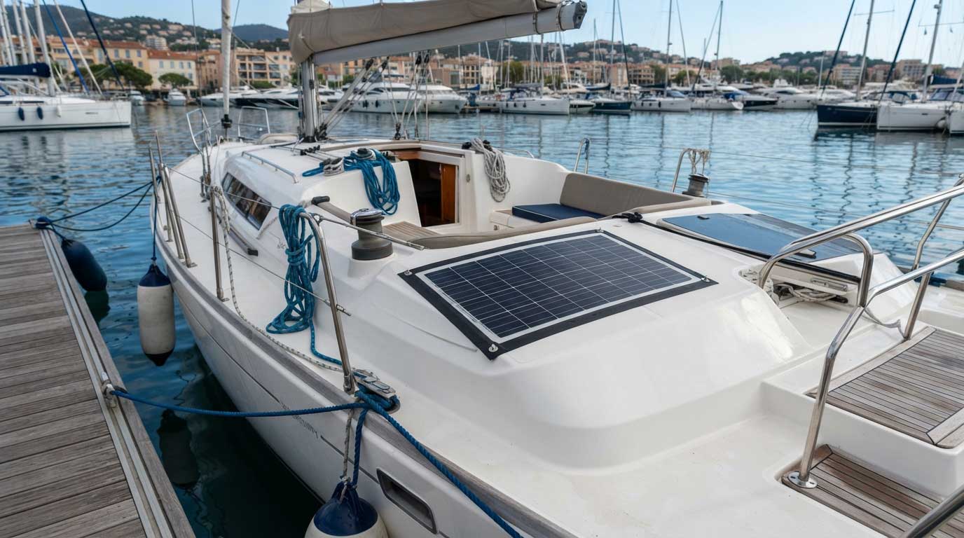 Flexible Adhesive Solar Panels: Uses, Mounting and Buying Guide 3 Low Profile Flexible Solar Panel on a Recreational Boat