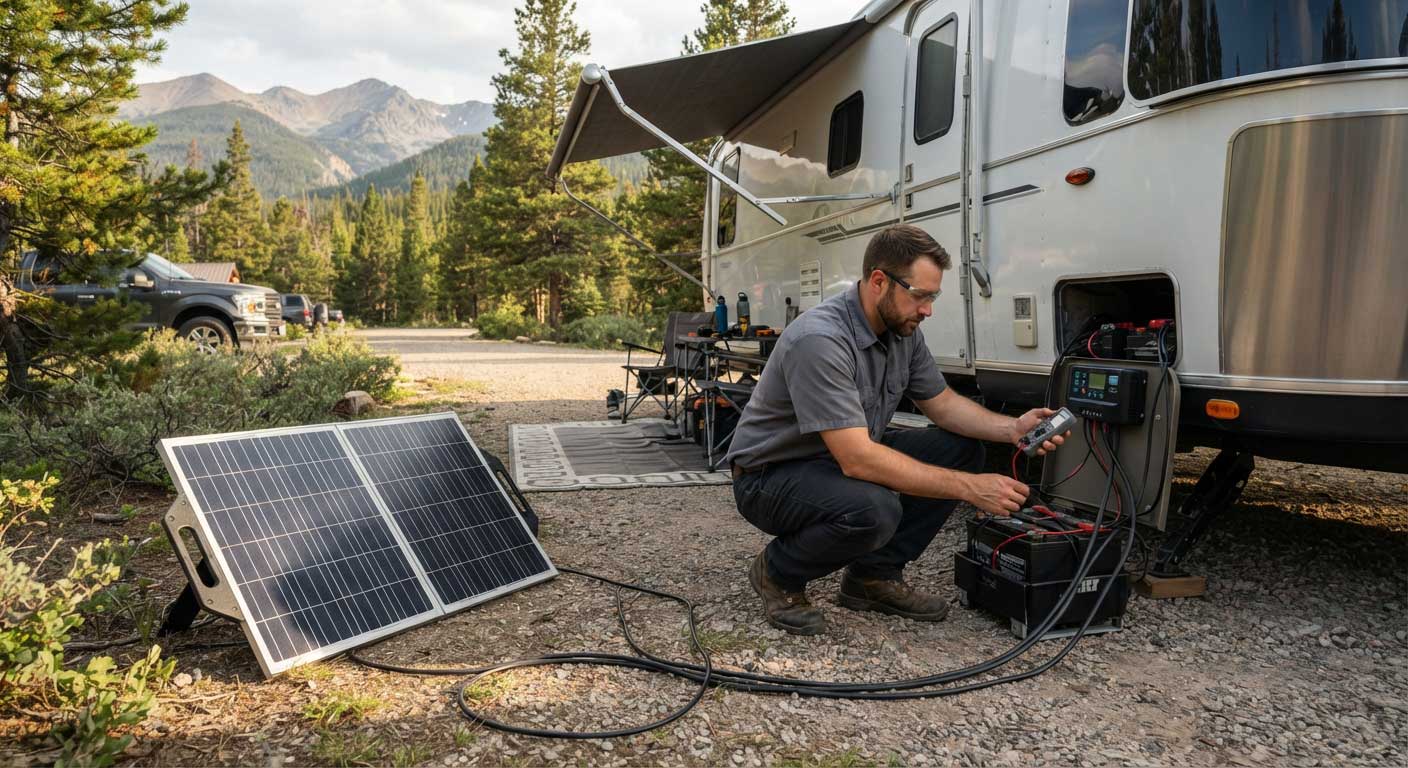how to hook up portable solar panels to rv? 1 Portable Solar Panel Connected to an RV Battery System 1