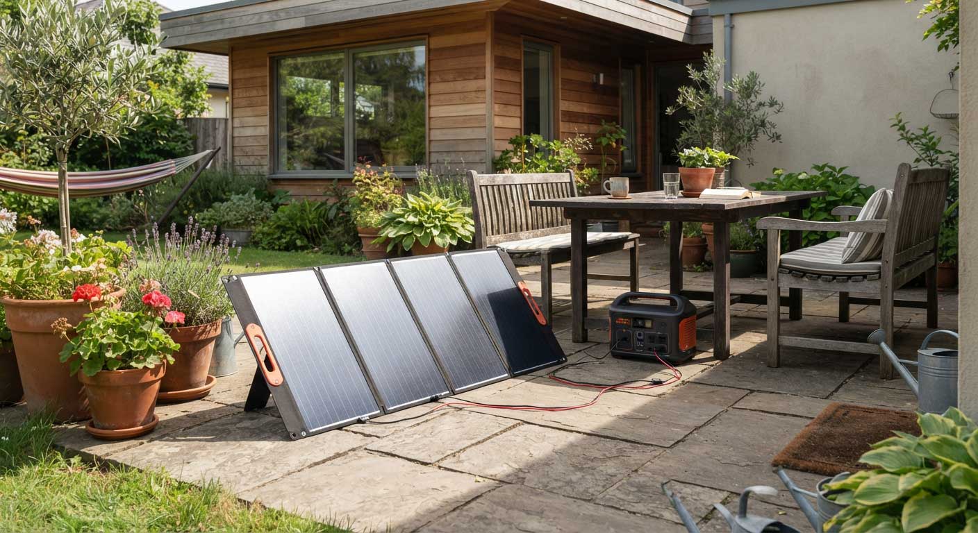 how to use portable solar panels at home? 1 Portable Solar Panels on a Home Patio 1