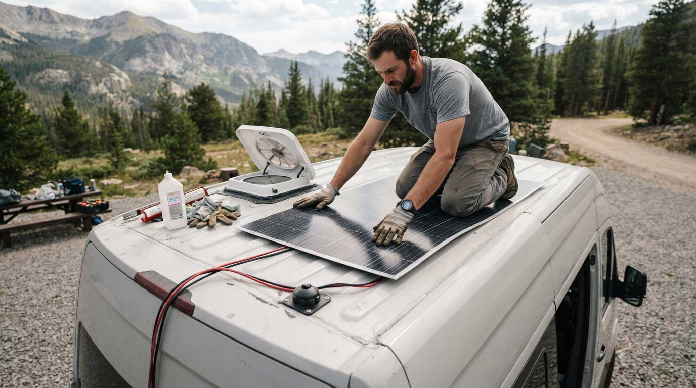 Best Flexible Solar Panels for Van: How to Choose the Right One 2 Professional Flexible Solar Panel Installation on a Camper Van 2