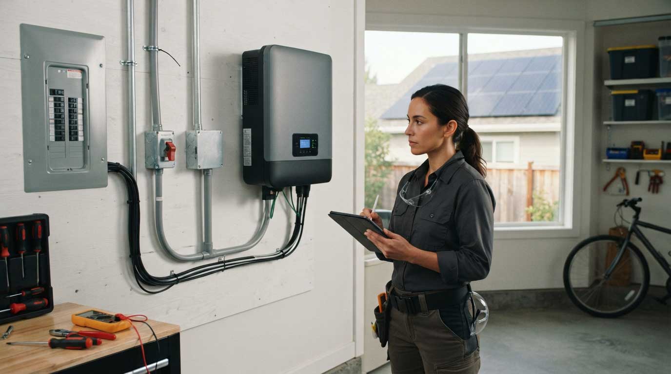 Do Solar Panels Make Noise? 2 Technician Inspecting a Residential Solar Inverter