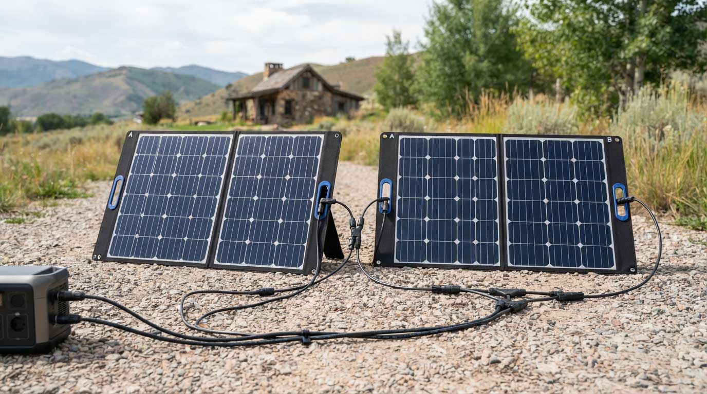 how to connect two portable solar panels together? 1 Two Portable Solar Panels in Series and Parallel 1