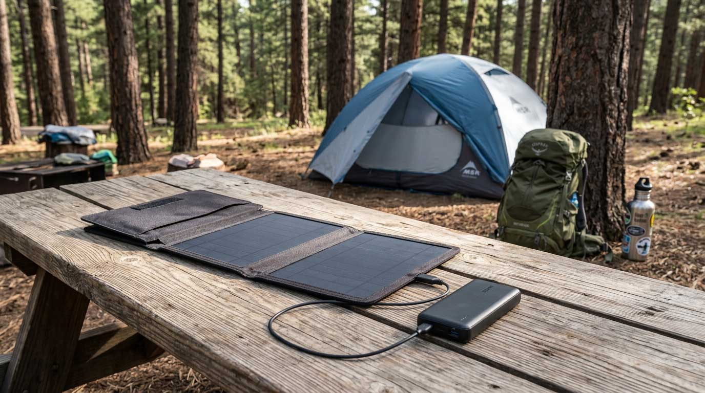 10 Watt Foldable Solar Panel: Uses, Output, and Buying Guide 2 10W Foldable Solar Panel Charging a Power Bank