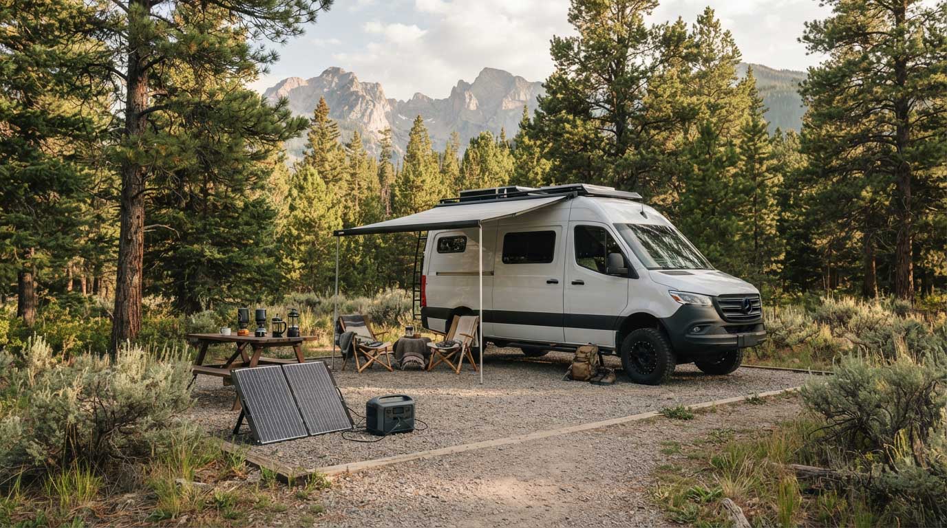 Camping Folding Solar Panels: How to Choose and Use Them 3 A tidy low impact camping solar arrangement