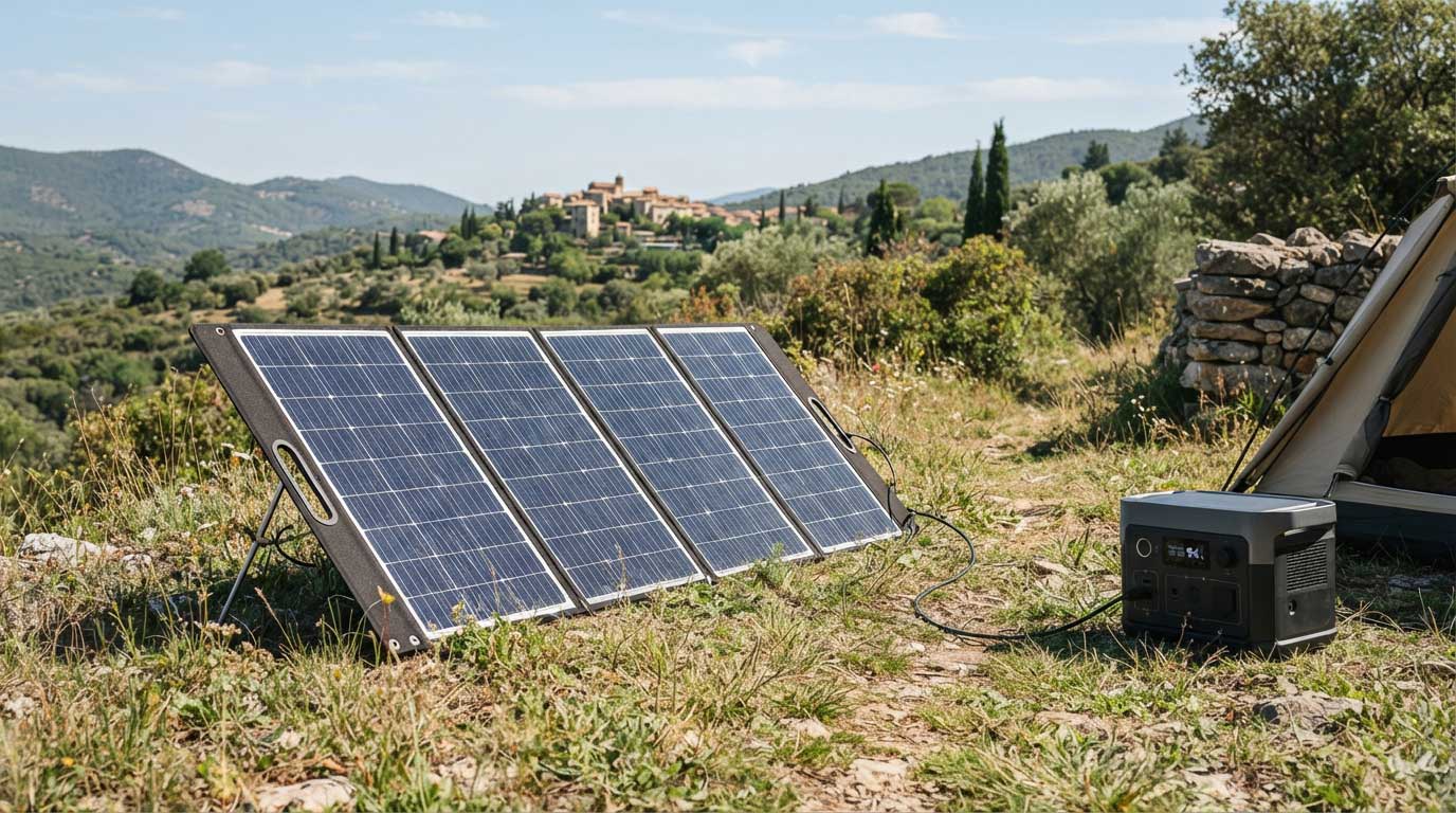 Fold Up Solar Panel: Portable Power for RVs, Camping and Off-Grid Use 3 Fold Up Solar Panel Positioned for Maximum Sunlight