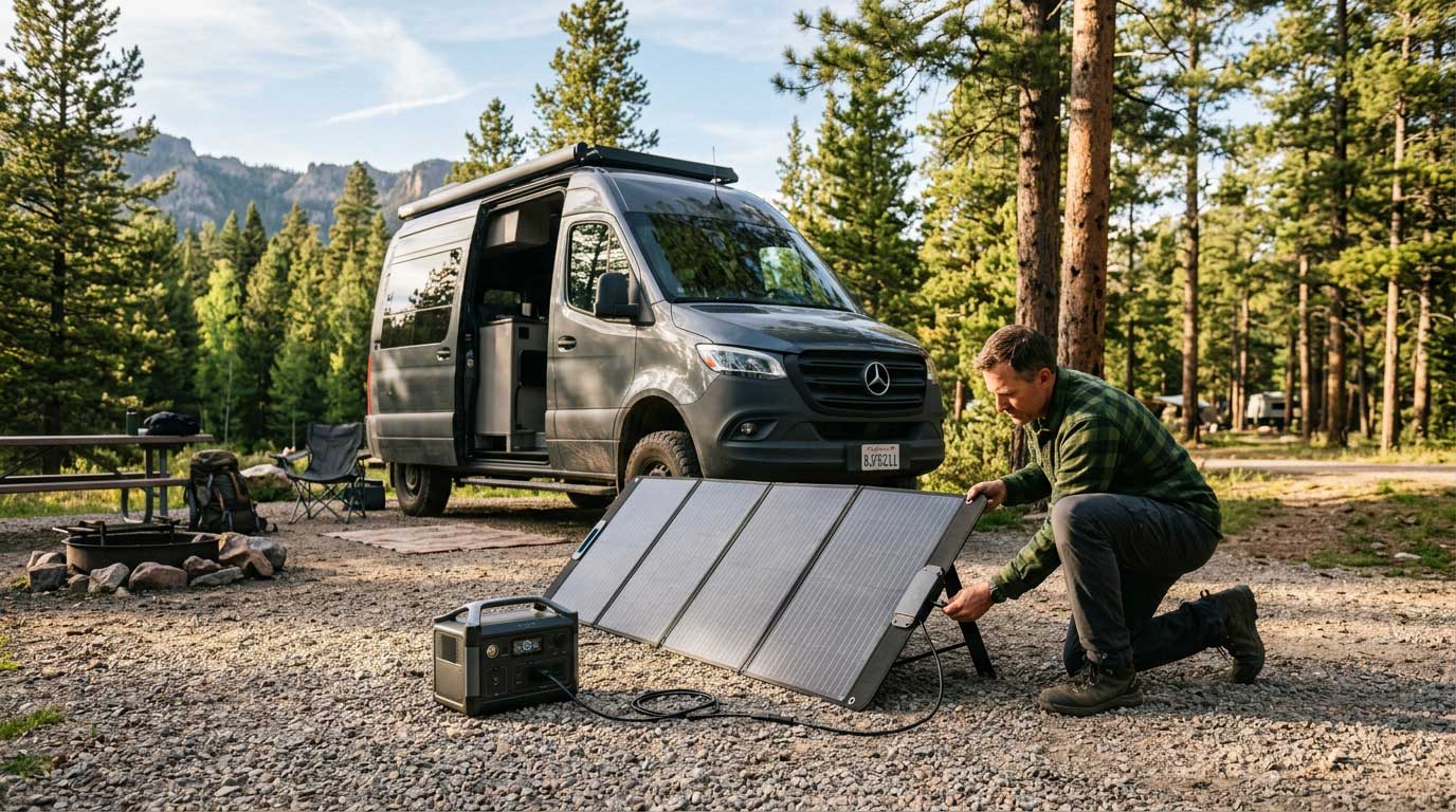 Foldable Camping Solar Panels: How to Choose and Use Them 1 Foldable Camping Solar Panels at a Campsite