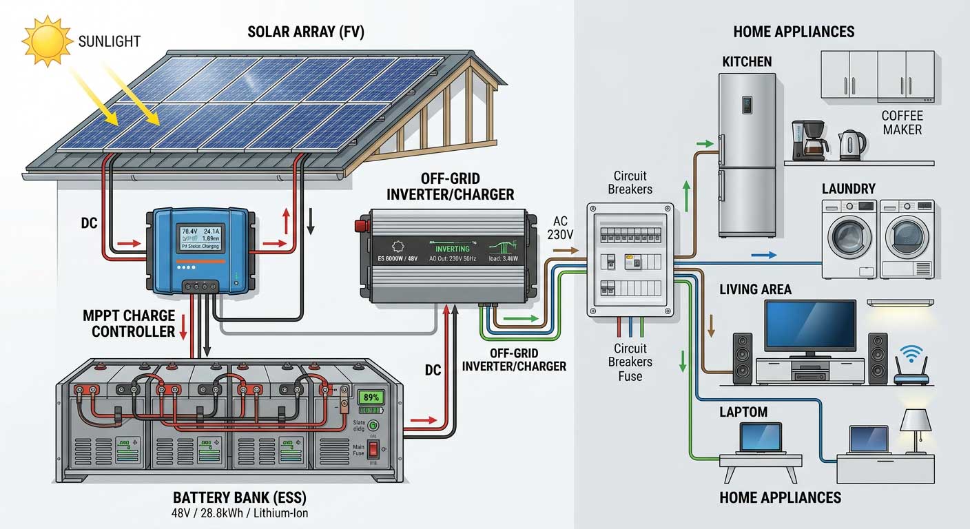 How to go off grid with solar panels? 1 Off Grid Solar System Components Diagram