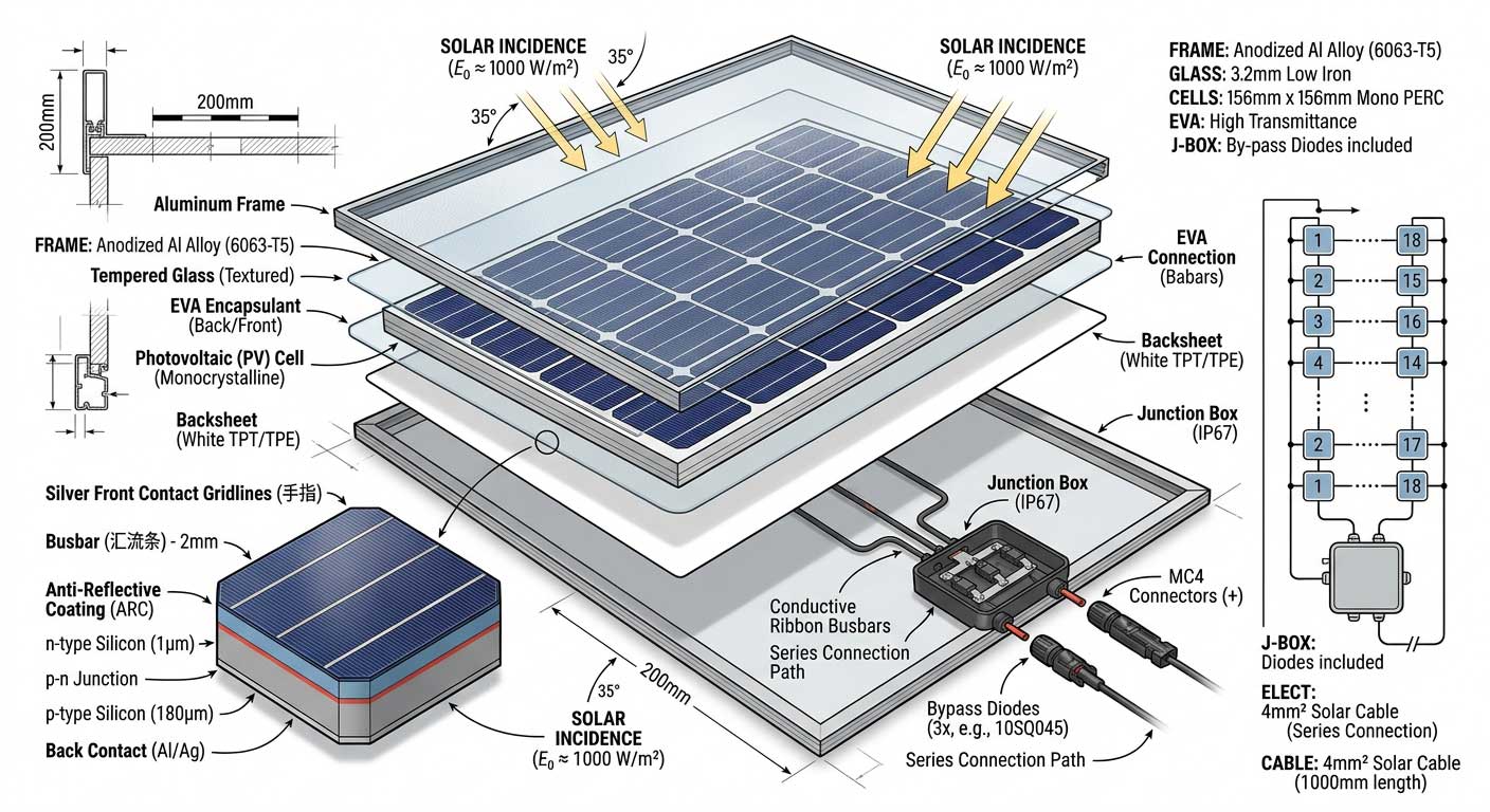 How to draw a solar panel? 1 Solar Panel Drawing With Photovoltaic Cell Structure